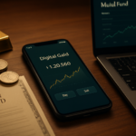 banner image showing gold bars, sovereign gold bond paper, smartphone with digital gold app, and laptop with ETF chart illustrating investment choices in India 2026