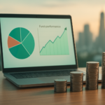 banner illustration of a laptop with mutual fund charts, a smartphone showing a sip schedule, and rising coin stacks symbolising investment growth